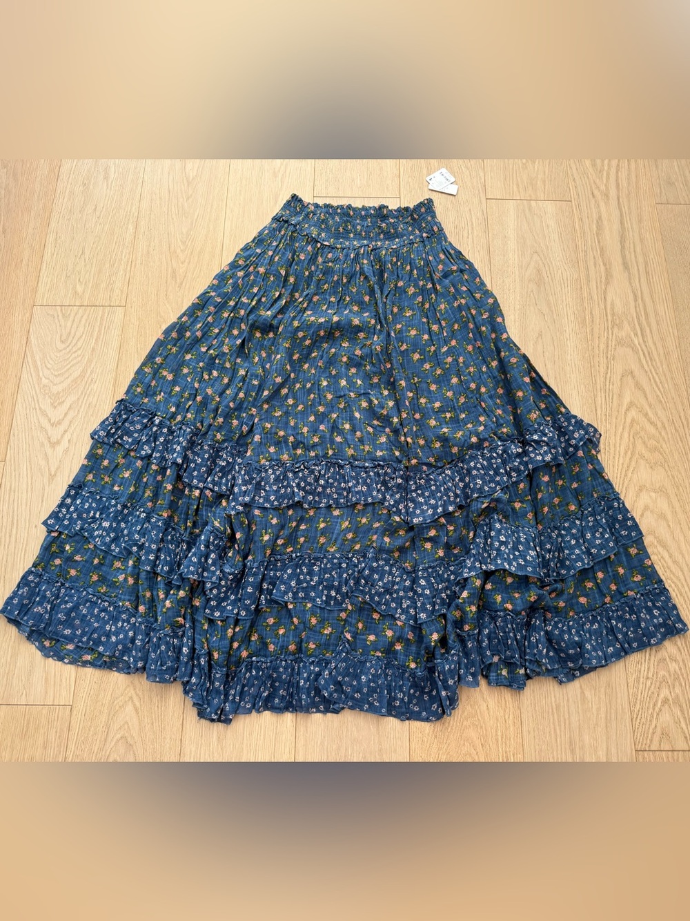 Free People Brynn Printed Maxi Skirt Chambray Combo XL Boho Floral Cottagecore - Picture 4 of 7
